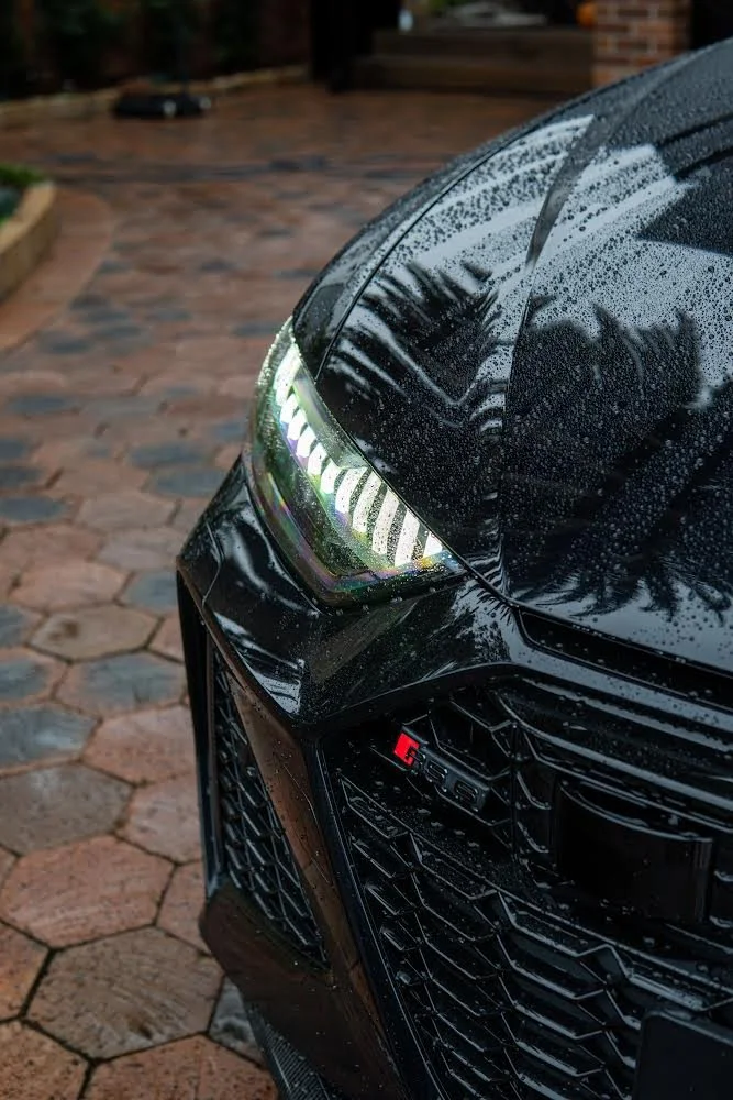 Water beading on protected black automotive paint
